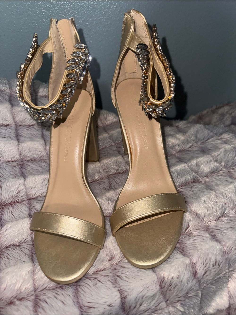 Gold Crystal-Ankle High Heels - Women's Dress Sandals